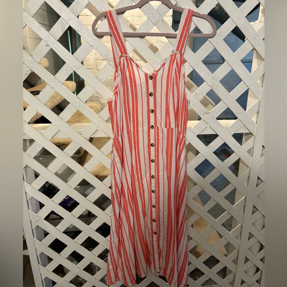 Pink and White Striped Button-Down Dress